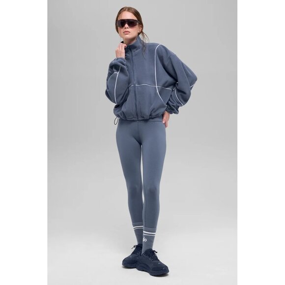 NWT Alo Yoga Polar Fleece Game Time Full Zip Jacket Bluestone/White Size Medium - Picture 5 of 8